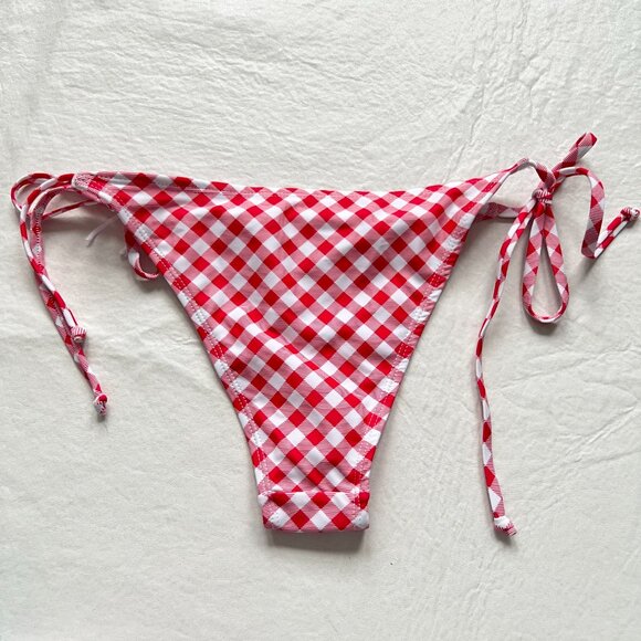 Betty Jade bikini bottoms Small red white gingham side tie plaid swimsuit string - Picture 2 of 3